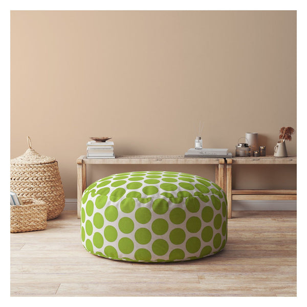 Homeroots 24" Green And White Cotton Round Polka Dots Pouf Cover   518412