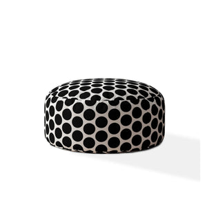 Homeroots 24" Black Cotton Round Polka Dots Pouf Cover Black  518414