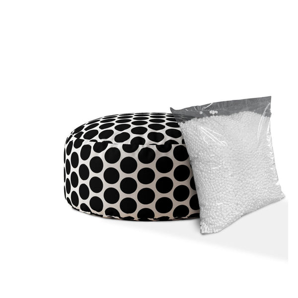 Homeroots 24" Black Cotton Round Polka Dots Pouf Cover Black  518414