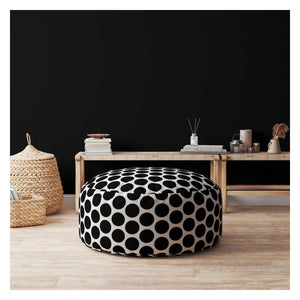 Homeroots 24" Black Cotton Round Polka Dots Pouf Cover Black  518414