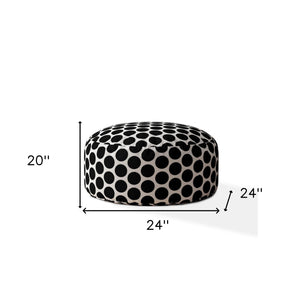 Homeroots 24" Black Cotton Round Polka Dots Pouf Cover Black  518414