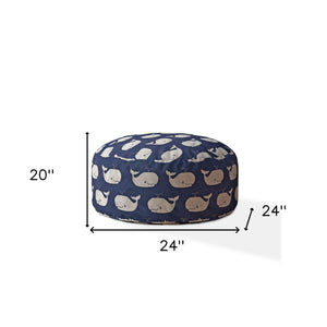 Homeroots 24" Blue Twill Round Whale Pouf Cover   518418