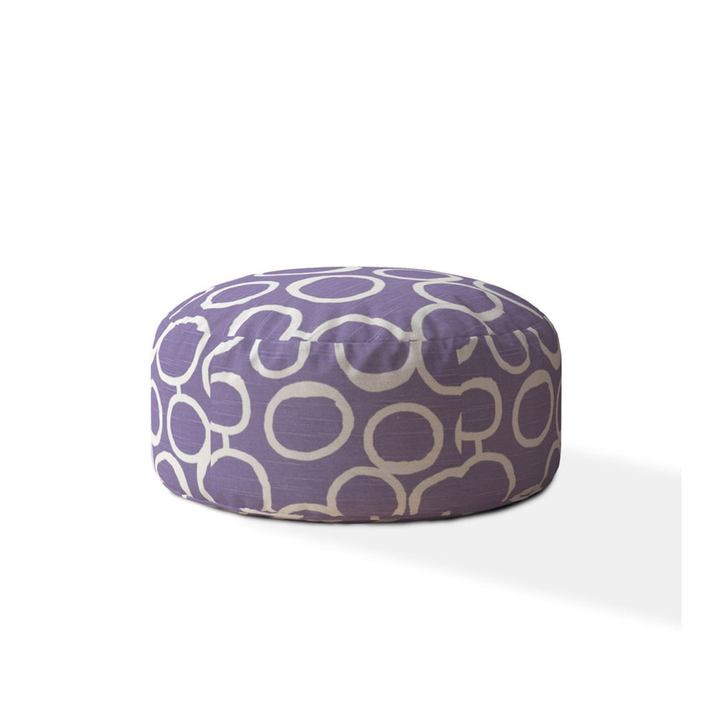 Homeroots 24" Purple And White Cotton Round Abstract Pouf Cover   518420