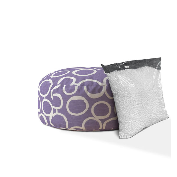 Homeroots 24" Purple And White Cotton Round Abstract Pouf Cover   518420