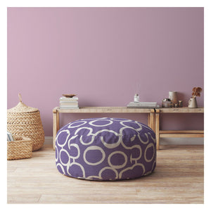 Homeroots 24" Purple And White Cotton Round Abstract Pouf Cover   518420