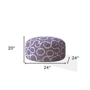 Homeroots 24" Purple And White Cotton Round Abstract Pouf Cover   518420