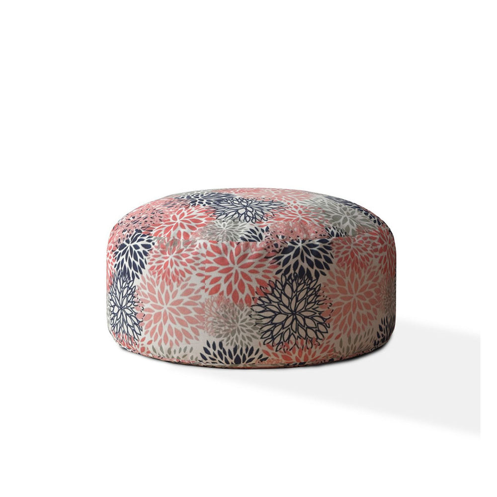 Homeroots 24" Coral Polyester Round Floral Pouf Cover   518422