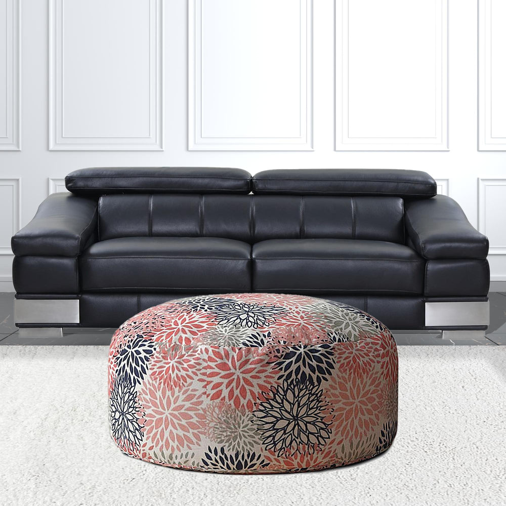 Homeroots 24" Coral Polyester Round Floral Pouf Cover   518422