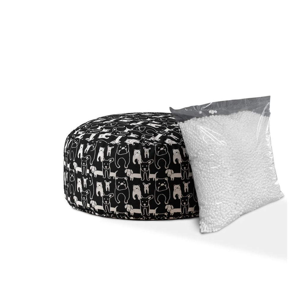 Homeroots 24" Black And White Cotton Round Dog Pouf Cover   518424