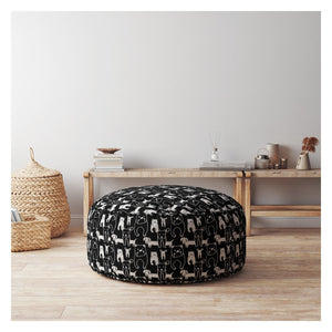 Homeroots 24" Black And White Cotton Round Dog Pouf Cover   518424