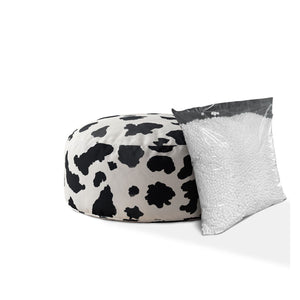 Homeroots 24" Black And White Twill Round Animal Print Pouf Cover   518430