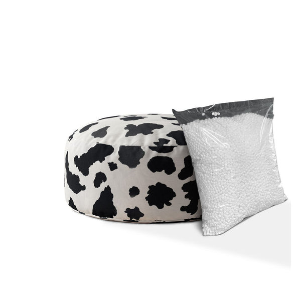 Homeroots 24" Black And White Twill Round Animal Print Pouf Cover   518430