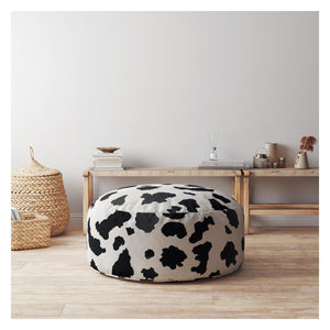 Homeroots 24" Black And White Twill Round Animal Print Pouf Cover   518430