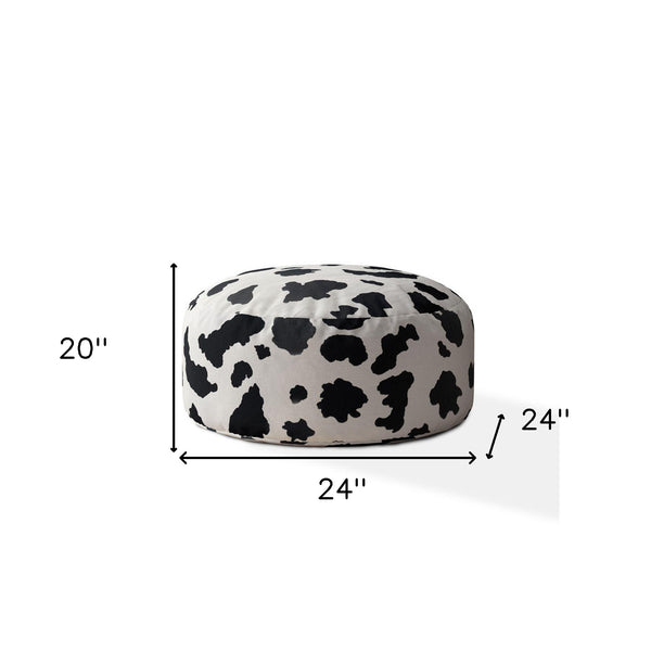 Homeroots 24" Black And White Twill Round Animal Print Pouf Cover   518430
