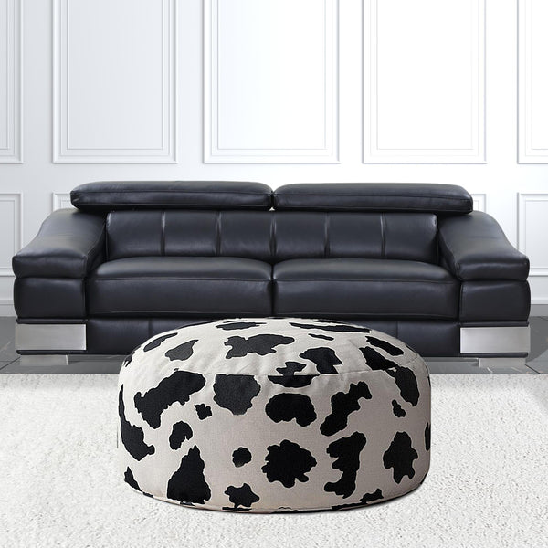 Homeroots 24" Black And White Twill Round Animal Print Pouf Cover   518430