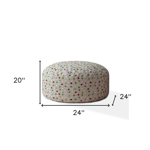 Homeroots 24" Green Cotton Round Polka Dots Pouf Cover   518434