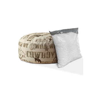 Homeroots 24" Brown Cotton Round Cowboy Pouf Cover   518436