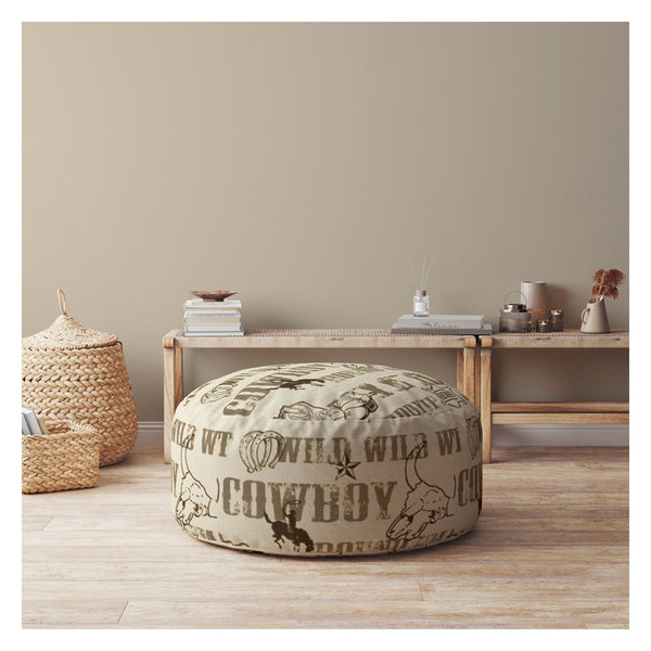 Homeroots 24" Brown Cotton Round Cowboy Pouf Cover   518436