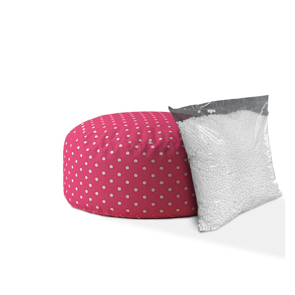 Homeroots 24" Pink And White Cotton Round Polka Dots Pouf Cover   518438