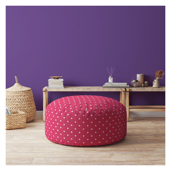 Homeroots 24" Pink And White Cotton Round Polka Dots Pouf Cover   518438