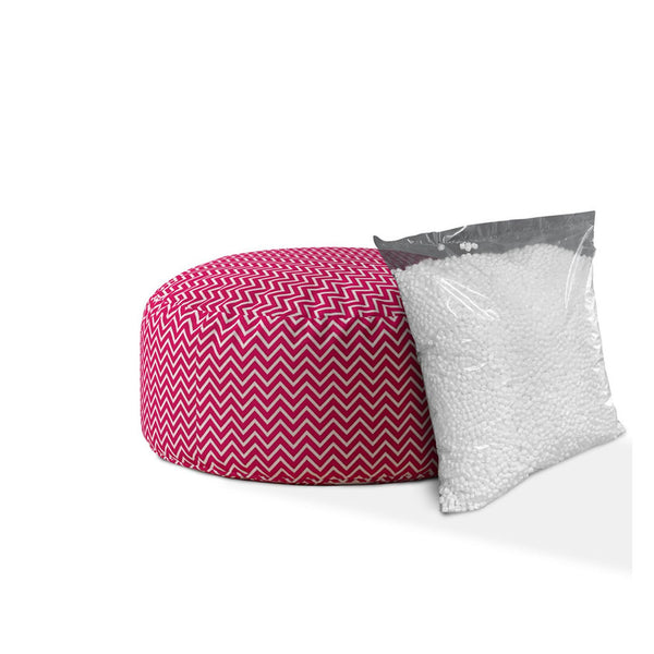 Homeroots 24" Pink Cotton Round Chevron Pouf Cover   518442