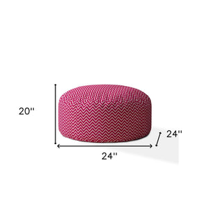 Homeroots 24" Pink Cotton Round Chevron Pouf Cover   518442