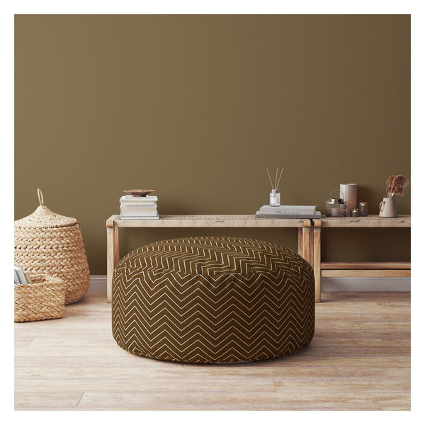 Homeroots 24" Brown Cotton Round Chevron Pouf Cover Brown,Beige,Cream  518444