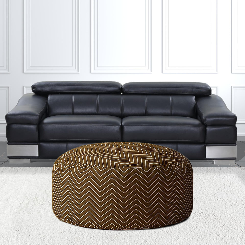 Homeroots 24" Brown Cotton Round Chevron Pouf Cover Brown,Beige,Cream  518444