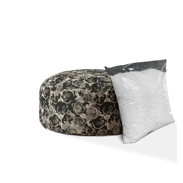 Homeroots 24" Beige Canvas Round Floral Pouf Cover   518448