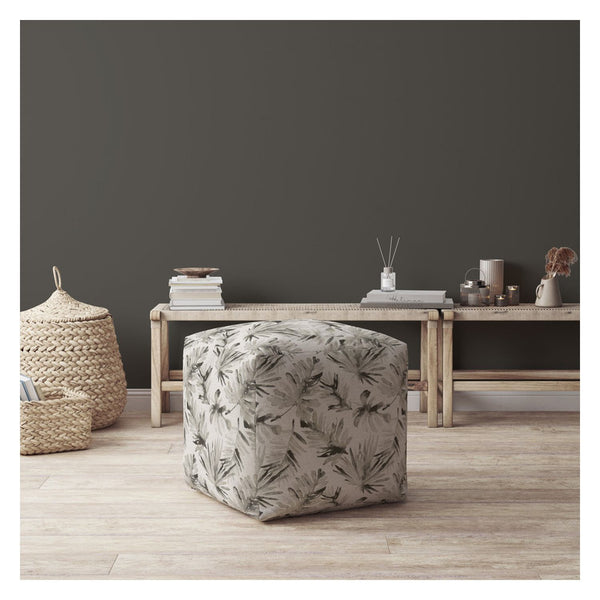 Homeroots 17" Beige Cotton Floral Pouf Cover   518459