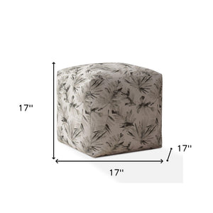 Homeroots 17" Beige Cotton Floral Pouf Cover   518459