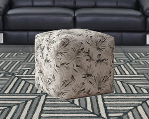Homeroots 17" Beige Cotton Floral Pouf Cover   518459