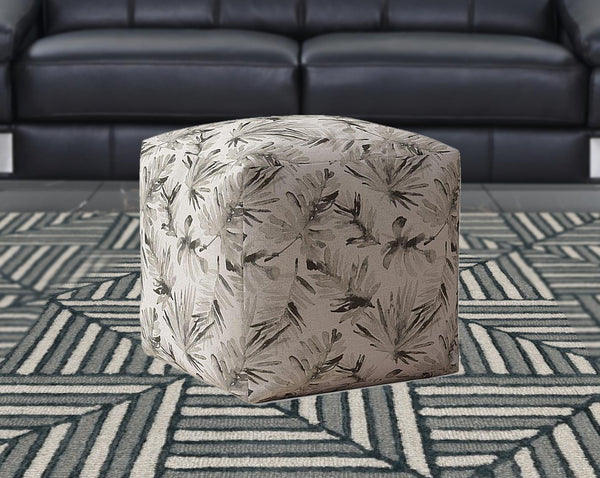 Homeroots 17" Beige Cotton Floral Pouf Cover   518459