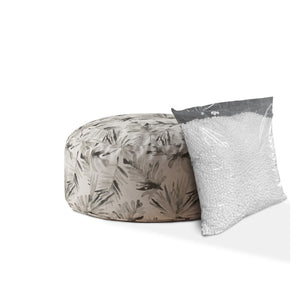 Homeroots 24" Beige Cotton Round Floral Pouf Cover   518460