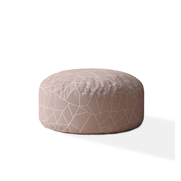 Homeroots 24" Pink Canvas Round Geometric Pouf Cover   518462