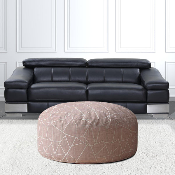 Homeroots 24" Pink Canvas Round Geometric Pouf Cover   518462