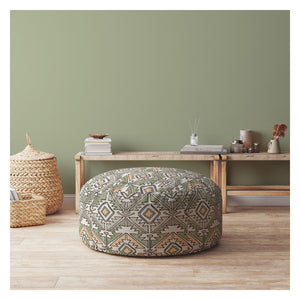 Homeroots 24" Orange Cotton Round Damask Pouf Cover   518468