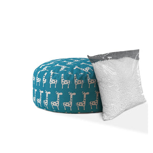 Homeroots 24" Blue And White Cotton Round Giraffe Pouf Cover   518470