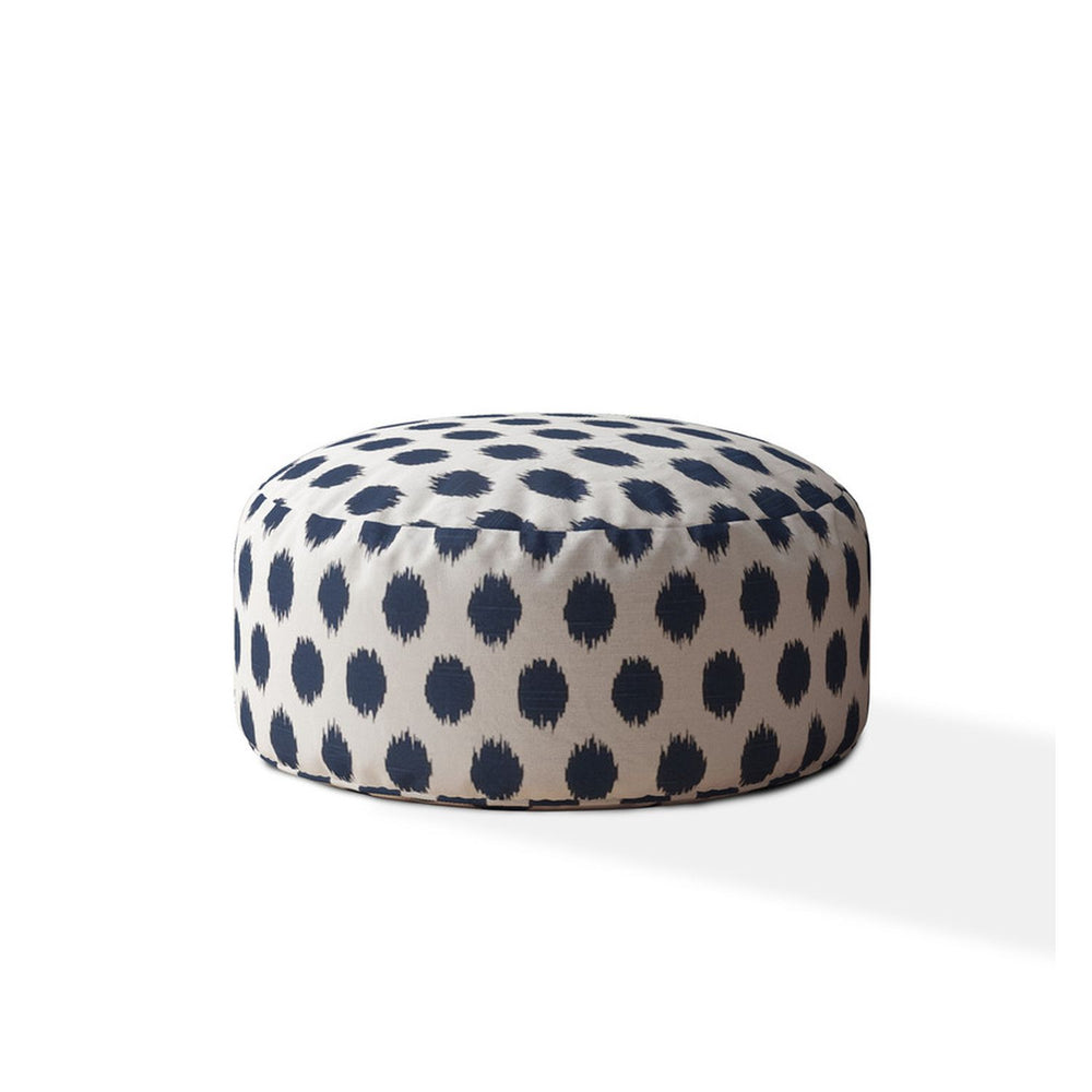 Homeroots 24" Blue And White Canvas Round Polka Dots Pouf Cover   518472