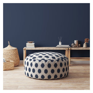 Homeroots 24" Blue And White Canvas Round Polka Dots Pouf Cover   518472