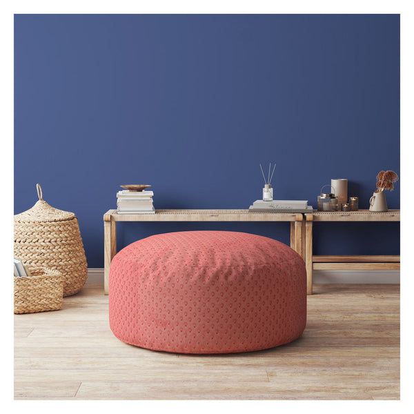Homeroots 24" Coral Polyester Round Pouf Cover Coral  518474