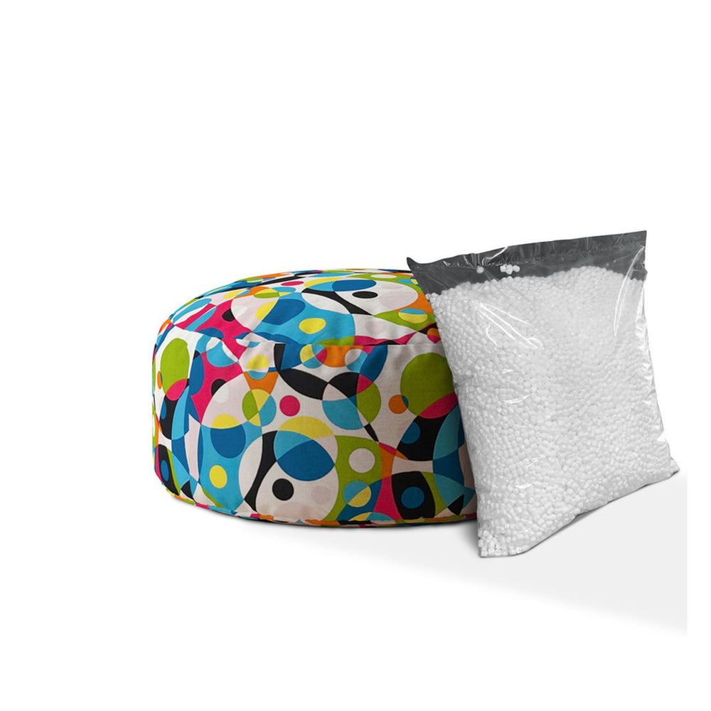 Homeroots 24" Blue And White Cotton Round Patchwork Pouf Cover   518482