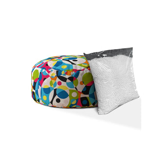 Homeroots 24" Blue And White Cotton Round Patchwork Pouf Cover   518482