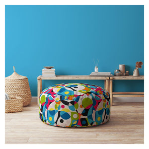 Homeroots 24" Blue And White Cotton Round Patchwork Pouf Cover   518482