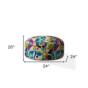 Homeroots 24" Blue And White Cotton Round Patchwork Pouf Cover   518482