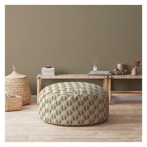 Homeroots 24" Beige Cotton Round Animal Print Pouf Cover   518486