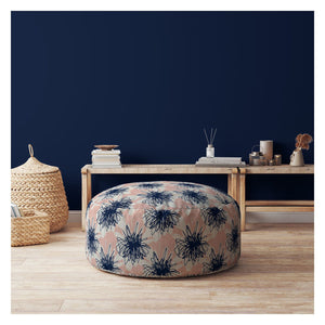 Homeroots 24" Pink And Blue Canvas Round Floral Pouf Cover   518488