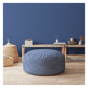 Homeroots 24" Blue And White Canvas Round Polka Dots Pouf Cover   518490