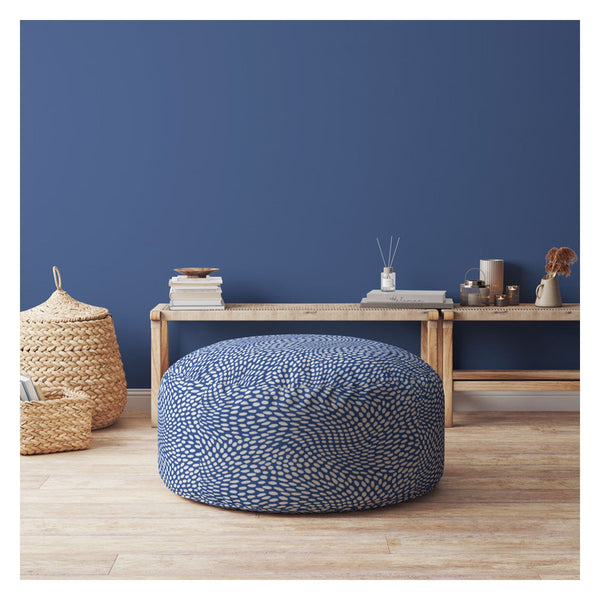 Homeroots 24" Blue And White Canvas Round Polka Dots Pouf Cover   518490