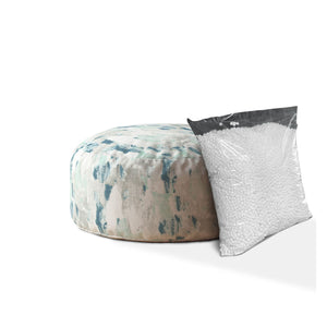 Homeroots 24" Blue And Gray Canvas Round Abstract Pouf Cover   518492